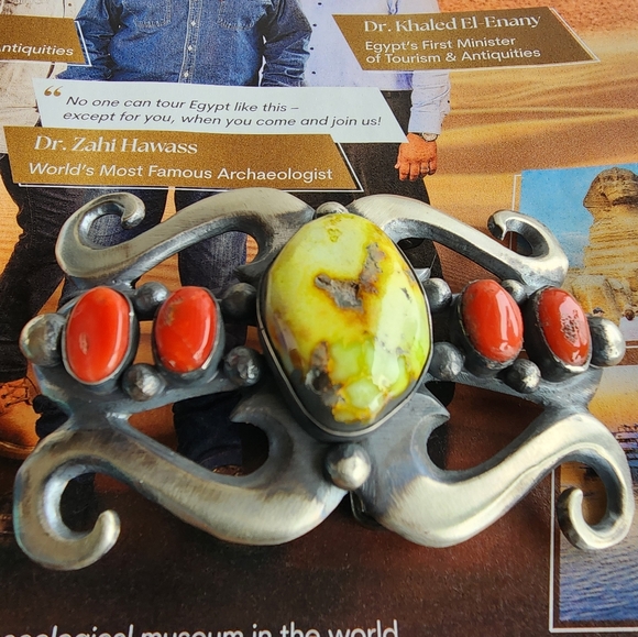 Chimney Butte Sterling Silver and Palomino & Coral Stone Belt Buckle - Picture 11 of 14